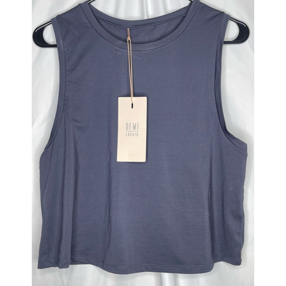 NWT Demi Lovato Fabletics Dark Gray Sheer Athletic Bobbie Tank Top Size S